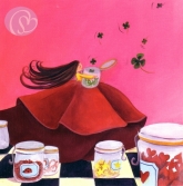 Postkarte Mdchen mit Kleeblttern