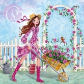 Postkarte Mdchen mit Rosen