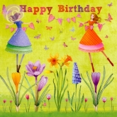 Postkarte Happy Birthday, Frhligsblumen