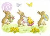 Postkarte Three Rabbits with Easter Eggs