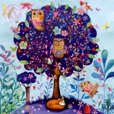 Postkarte Mrchenbaum mit Eulen