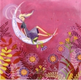 Postkarte Mdchen schaukelt im Halbmond