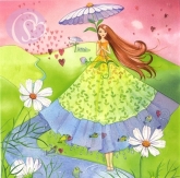 Postkarte Frau mit Blumenschirm