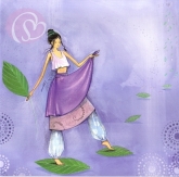 Postkarte Frau balanciert auf Blttern