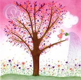 Postkarte Elfe gie�t Blumenwiese