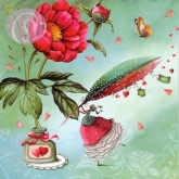 Postkarte Frau mit Schreibfeder