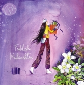 Postkarte Frhliche Weihnachten, Frau mit Geschenken