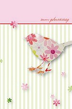 Klappkarte Zum Geburtstag, Blumenvogel (5 Stck)