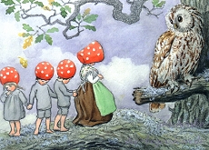 Postkarte Die Wichtelkinder, Eule