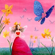 Postkarte M�dchen mit Narzissen