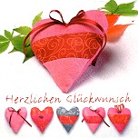 Postkarte Geburtstag, Stoffherz