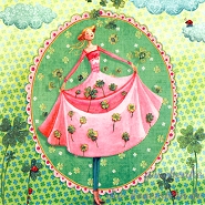 Postkarte Mdchen mit Kleeblttern