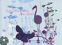 Postkarte Geburtstag, Flamingos