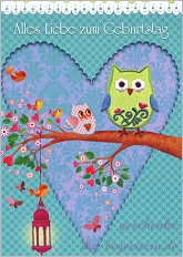 Postkarte Alles Liebe, Eulen