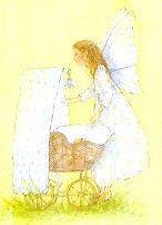 Klappkarte Elfe mit Wiege %