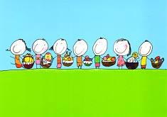 Postkarte Kinder mit Osterkrben