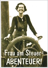 Postkarte Frau am Steuer - Abenteuer