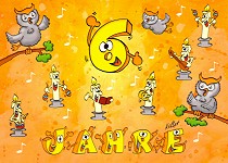 Postkarte 6 Jahre - Eulen