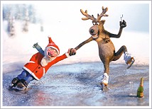 Postkarte Frhliche Weihnachten, Eislaufen