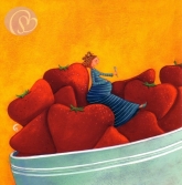 Postkarte Mdchen mit Erdbeeren