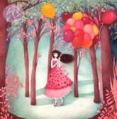 Postkarte Frau mit Luftballons