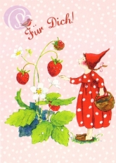 Postkarte Pippa mit Erdbeeren, Fr Dich
