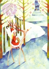 Postkarte Weihnachtsengel mit Rentier
