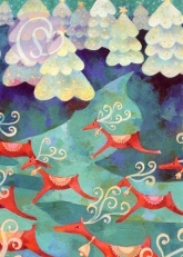 Postkarte Rentiere mit Glckchen