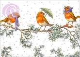 Postkarte Three Robins on a Branch at Christmas