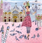 Postkarte Frau mit Tauben