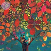 Postkarte Mdchen mit Tieren im Baum