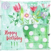 Postkarte Happy Birthday, Frhlingsblumen