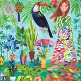 Postkarte M�dchen mit Tucan