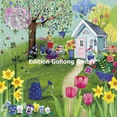 Postkarte M�dchen auf Gartenbank