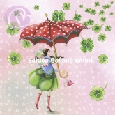 Postkarte Frau mit Schirm und Glcksklee