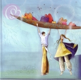 Postkarte Paar trgt Herzen in Schale