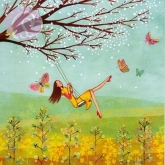 Postkarte Mdchen auf Schaukel