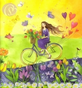Postkarte Mdchen auf Fahhrad