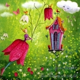 Postkarte M�dchen mit Schachbrettblume