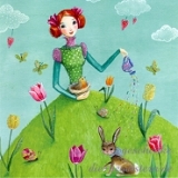 Postkarte M�dchen mit Vogel