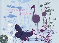 Postkarte Geburtstag, Flamingos
