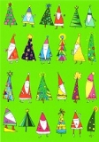 Postkarte Weihnachtsmnner und Weihnachtsbume