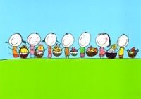 Postkarte Kinder mit Osterkrben