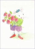Postkarte Maus mit Blumen