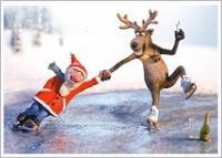 Postkarte Frhliche Weihnachten, Eislaufen